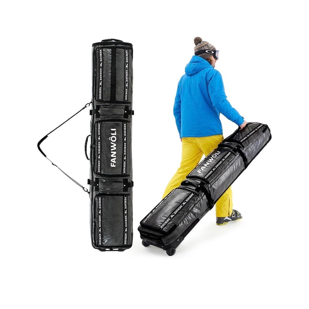 Fanwoli Rolling Snowboard Ski Bag Padded Travel Case with Wheels Black 63 Inch